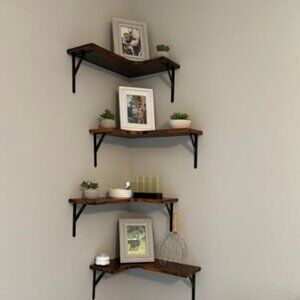 Floating Corner Shelves for Wall Décor Storage, Rustic Wall Shelves Set of 4